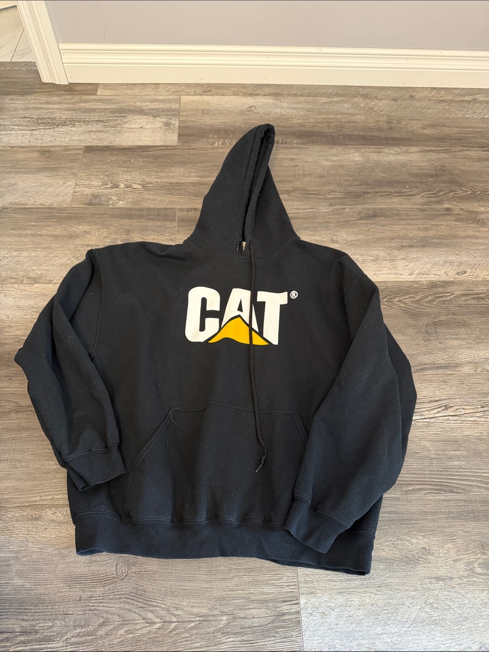 Caterpillar Black Hoodie with Yellow Accent CAT Logo